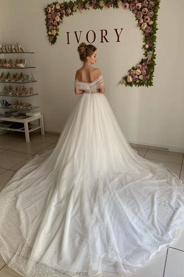 Trendy Off-the-shoulder Princess Pearl White Ball Gown Wedding Dresses_2