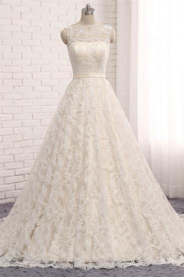 Bradyonlinewholesale Chic Champagne Jewel Sleeveless Wedding Dresses A-line Lace Bridal Gowns With Appliques On Sale_6