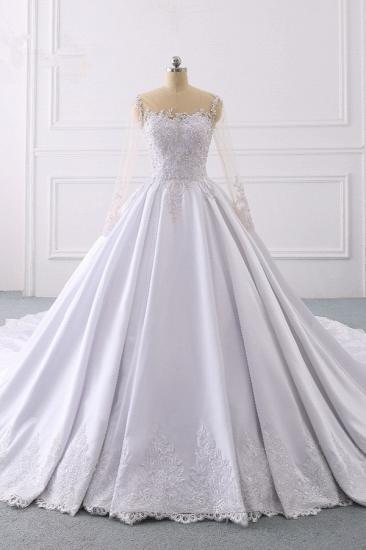 Bradyonlinewholesale Glamorous Ball Gown Jewel Satin Tulle Wedding Dress Long Sleeves Ruffles Lace Bridal Gowns Online