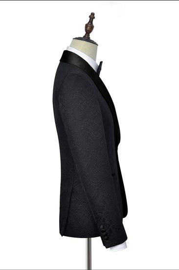 Mens Classic Black Jacquard Wedding Tuxedo |  Shawl Lapel Silk One Button Wedding Dress_4