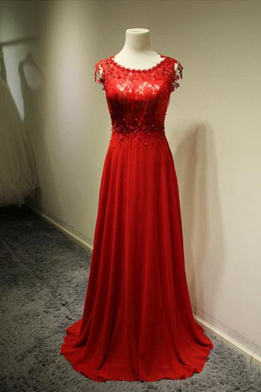 Red Elegant Lace Evening Dresses Sweep Train Zipper Beading Prom Gowns_1