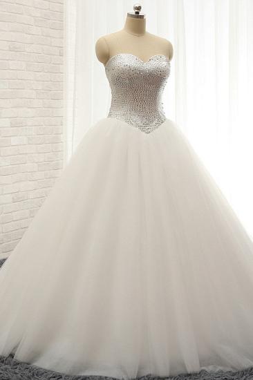 Bradyonlinewholesale Stylish Sweatheart White Sequins Wedding Dresses A line Tulle Bridal Gowns On Sale_3