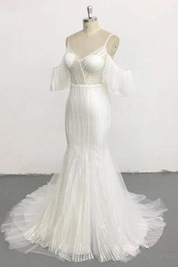 Bradyonlinewholesale Stylish Sleeveless V-Neck Ivory Wedding Dresses Spaghetti Straps Pearls Bridal Gowns On Sale_3