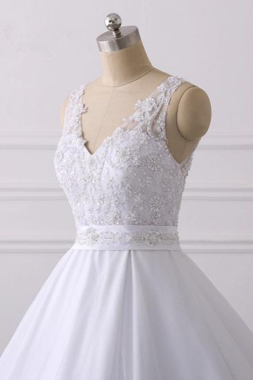 Bradyonlinewholesale Gorgeous V-Neck Satin Tulle Lace Wedding Dress White Appliques Sleeveless Bridal Gowns On Sale_4