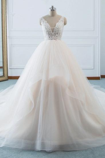 Bradyonlinewholesale Simple V-Neck White Tulle Wedding Dress Sleeveless Lace Top Bridal Gowns with Beadings On Sale_1