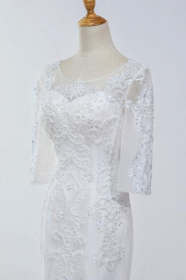Bradyonlinewholesale Elegant Jewel 3/4 Sleeves Mermaid White Wedding Dress Tulle Lace Appliques Beadings Bridal Gowns On Sale_5