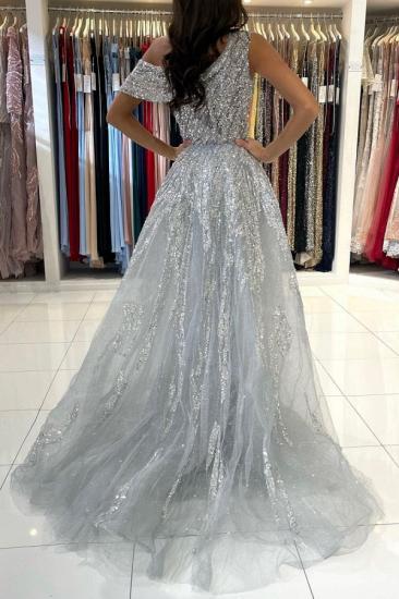 Silver Evening Dresses Long Glitter | Lace prom dresses_2
