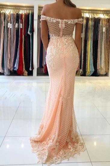 Off-the-shoulder Pink Lace Appliques Mermaid Evening Dress_2