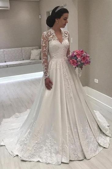 Elegant Floral Lace Long Sleeve and Floor Line A-Line Wedding Dress