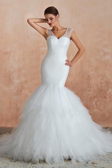 Sparkly Mermaid Sweetheart White Tulle Wedding Dress with Sequins_5