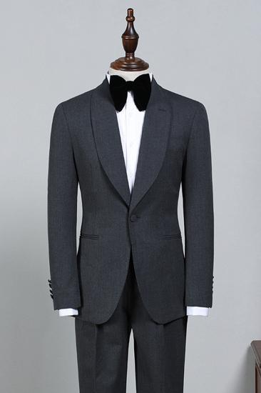 Nelson All Black One Button Slim Fit Groom Wedding Suit_2