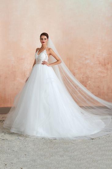 Carmen | Simple Halter Ball Gown Wedding Dress with Chapel Train, Open Back V-neck Lace Bridal Gowns For Summer/Fall Wedding_8
