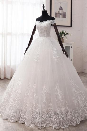 Bradyonlinewholesale Ball Gown Off-the-Shoulder Lace Appliques Wedding Dresses White Tulle Sleeveless Bridal Gowns_4