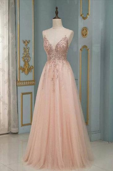 Stylish Spaghetti Straps V-Neck Floral Lace Evening Maxi Dress Tulle Sleeveless Prom Swing Dress_1