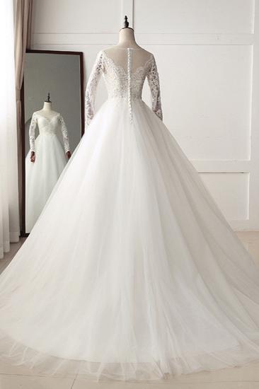 Bradyonlinewholesale Elegant Jewel Tulle Lace White Wedding Dress A-Line Long Sleeves Appliques Bridal Gowns On Sale_2