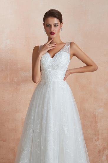Affordable V-Neck Tulle Lace Long White Wedding Dress_8
