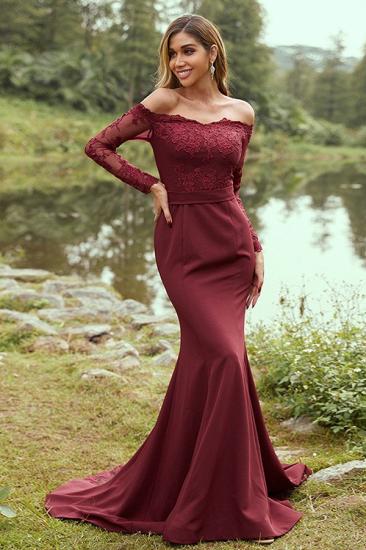 Designer Evening Dress Long Burgundy | Lace Sleeves_3