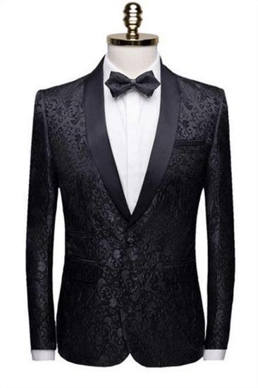 Black Jacquard Shawl Lapel Mens Suit | Unique Slim Two Piece Wedding Groom Tuexdos_4