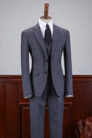 Abraham Stylish Dark Grey Plaid Notched Lapel 2 Button Business Suit_1