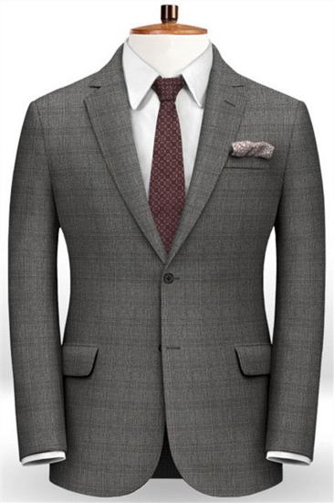 New Fashion Grey Plaid Mens Suit | Formal Business Mens Blazer 2 Piece Groom Tuxedos_1