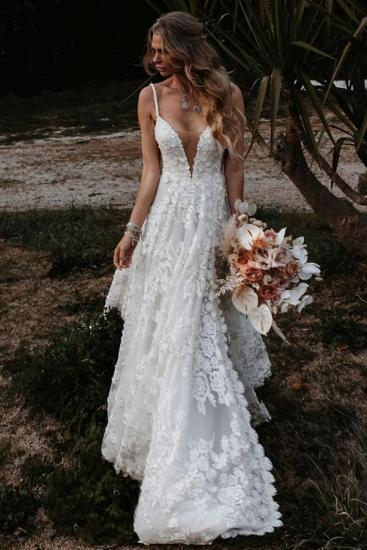 Beautiful Boho Wedding Dresses Lace Beach Wedding Dress A Line_2