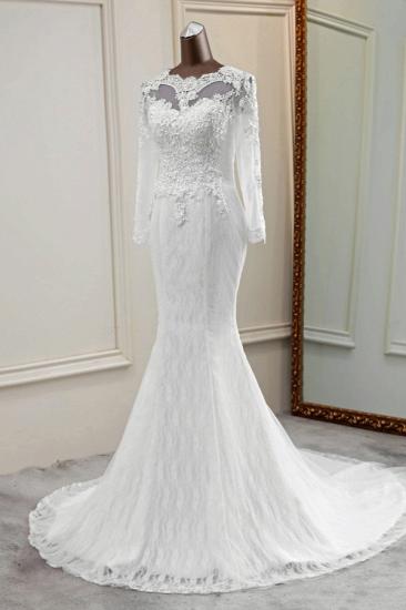 Bradyonlinewholesale Elegant Jewel Long Sleeves White Mermaid Wedding Dresses with Rhinestone Online_3