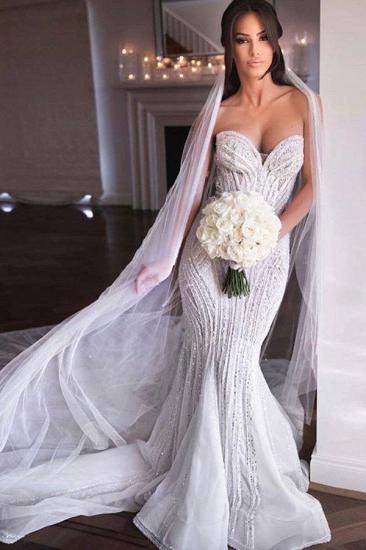 Strapless Sweetheart Beads Mermaid Wedding Dresses | Appliques Tulle Bridal Gowns_1
