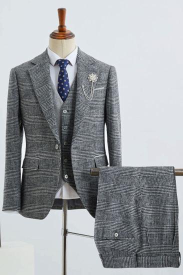 Broderick Grey Small Plaid Notched Lapel One Button Tailored Suit_1