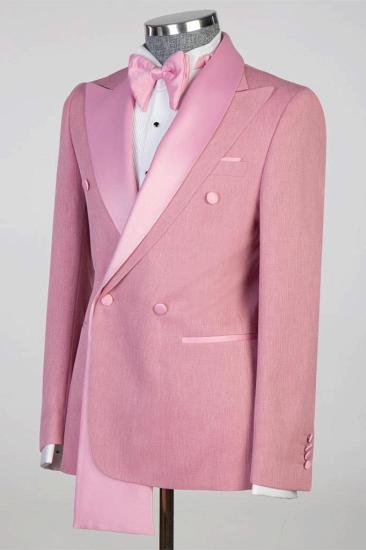 Roy Pink Peaked Lapel Double Breasted Prom Suits_3