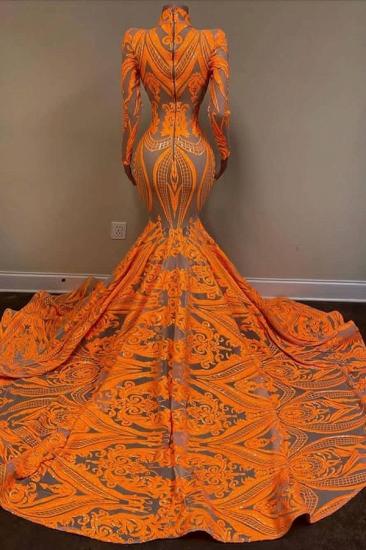 Charming Orange Turtleneck Mermaid Ball Gown | Long Sleeve Floor Length Evening Dress_2