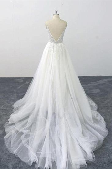Bradyonlinewholesale Sexy Spaghetti Straps Tulle Lace Wedding Dress V-Neck Ruffles Appliques Bridal Gowns Online_2