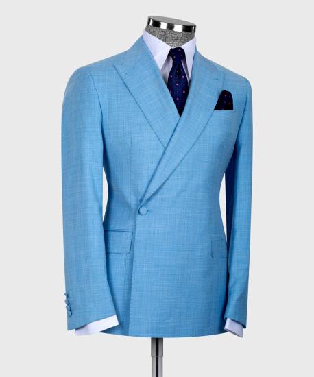 Giles Sky Blue New Arrival Peaked Lapel Two Pieces Men Suits_3