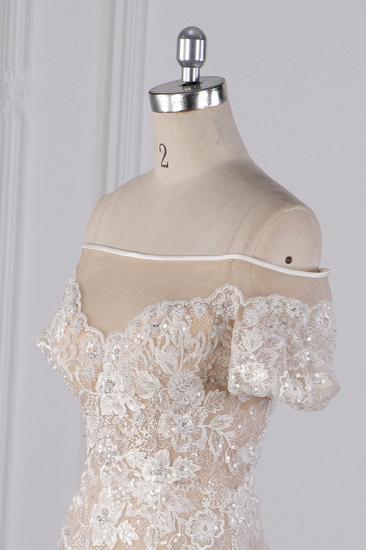 Bradyonlinewholesale Glamorous Mermaid Tulle Lace Wedding Dress Appliques Beadings Short Sleeves Bridal Gowns On Sale_5