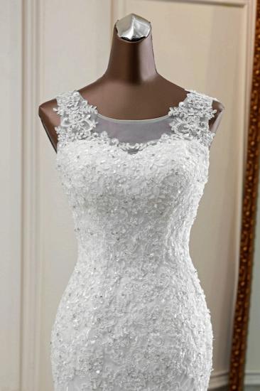 Bradyonlinewholesale Stunning Jewel Sleeveless White Wedding Dresses White Mermaid Beadings Bridal Gowns_5
