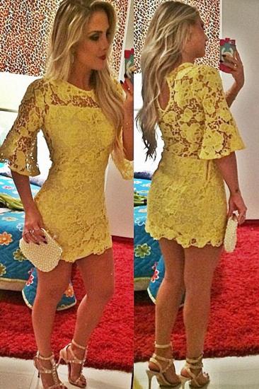 Sexy Half Sleeve Yellow Lace Homecoming Dress Latest Custom Made Short Cocktail Dress_1