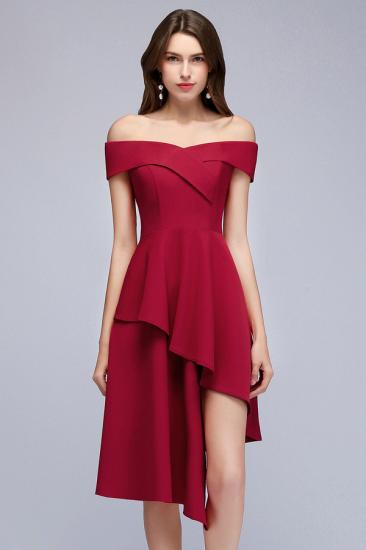 MALLORY | A-line Asymmetrical Short Off-the-shoulder Burgundy Prom Dresses