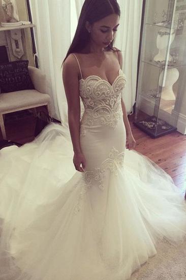 Pretty Spaghetti Straps Sweetheart Wedding Dress Summer Sheath Tulle Bridal Gown_1