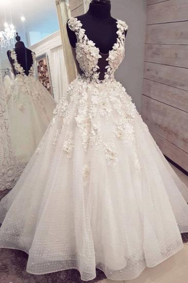 Bradyonlinewholesale Chic White Tulle Long Halter Pearl White Wedding Dress 3D Lace Applique Bridal Gowns On Sale_1