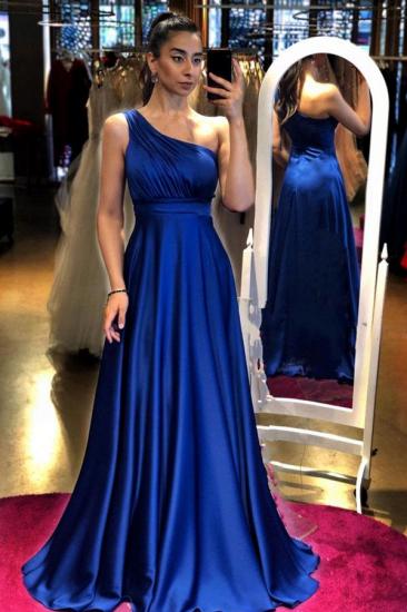 Elegant One Shoulder Royal Blue Aline Evening Dress_1