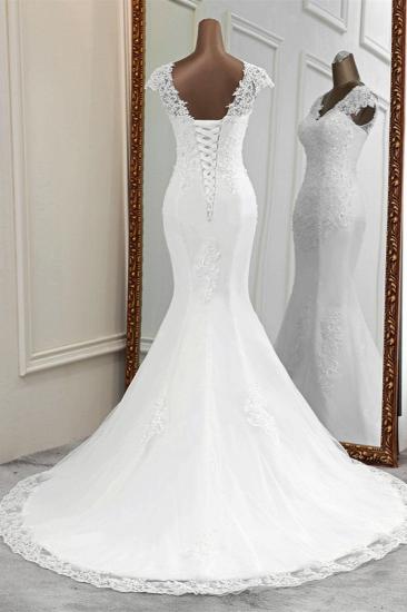 Bradyonlinewholesale Luxury V-Neck Sleeveless White Lace Mermaid Wedding Dresses with Appliques_2