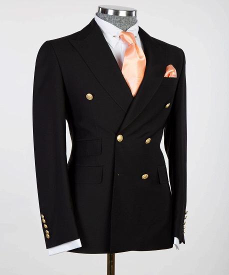 The latest black double-breasted pointed collar men's business suit_3