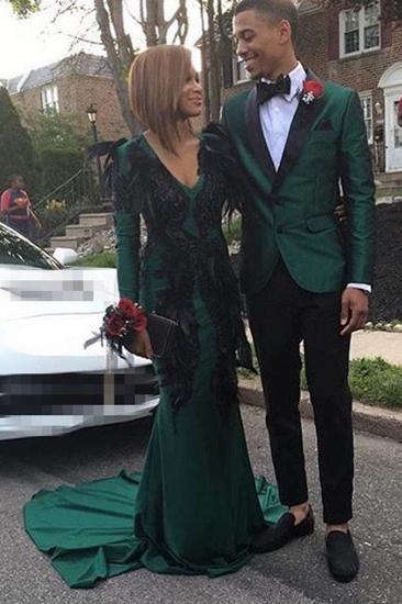 Dark Green Mens Suits for Prom | 2 Piece Black Satin Lapel Wedding Tuxedo_1