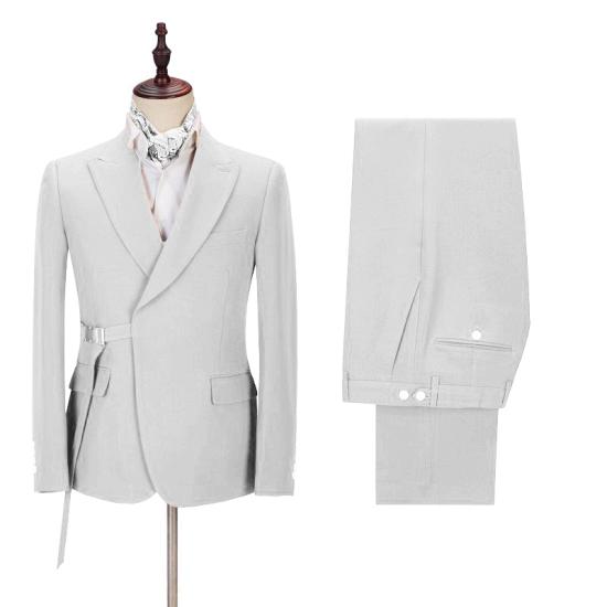 Joey Handsome Point Lapel Silver Mens Suit with Adjustable Buckle_2