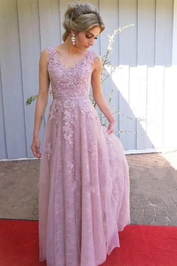 Romantic Pink V-Neck Tulle Aline Evening Dress_1