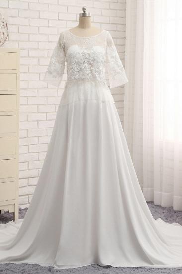 Bradyonlinewholesale Modest Halfsleeves White Jewel Wedding Dresses Chiffon Lace Bridal Gowns With Appliques On Sale_5