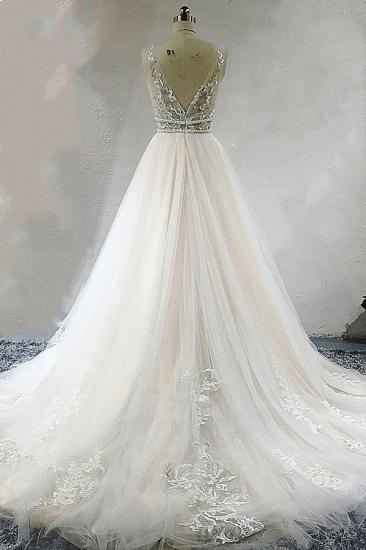 Bradyonlinewholesale Sexy Deep-V-Neck Sleeveless Tulle Wedding Dress Ruffles Appliques Beadings Bridal Gowns with Sash On Sale_2