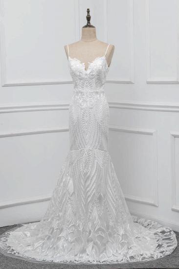 Bradyonlinewholesale Chic Spaghetti Straps V-Neck White Wedding Dresses Appliques Sleeveless Bridal Gowns On Sale_1