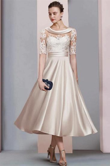 Simple wedding dress tea long section | Sleeve lace wedding dress_1