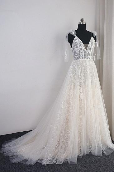 Bradyonlinewholesale Gorgeous Spaghetti Straps Tulle Wedding Dress Beading V-Neck Sleeveless Bridal Gowns Online