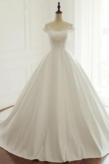 Bradyonlinewholesale Simple A-Line Satin Jewel Ruffle Wedding Dress Tulle Lace Appliques Sleeveless Bridal Gowns On Sale